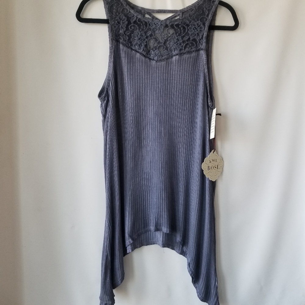 Knox Rose Plus Size Lace Ribbed Flowy Hi Low Hem Blouse Size 1X Blue